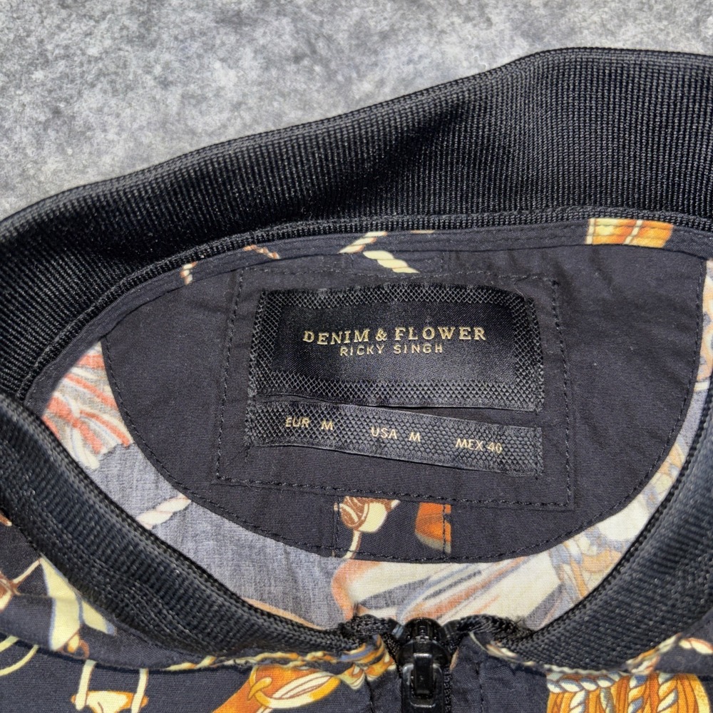 Denim‎ & Flower Ricky Singh Jacket Mens M Black Equestrian Bit Bridle Bomber Zip - Picture 4 of 13